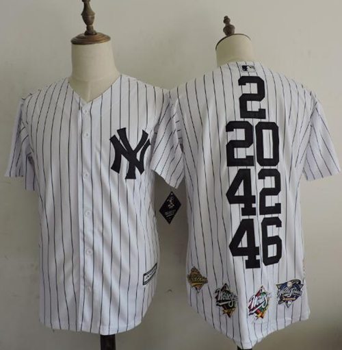 Yankees #2 #20 #42 #46 White Anniversary Throwback Stitched MLB Jersey - Click Image to Close